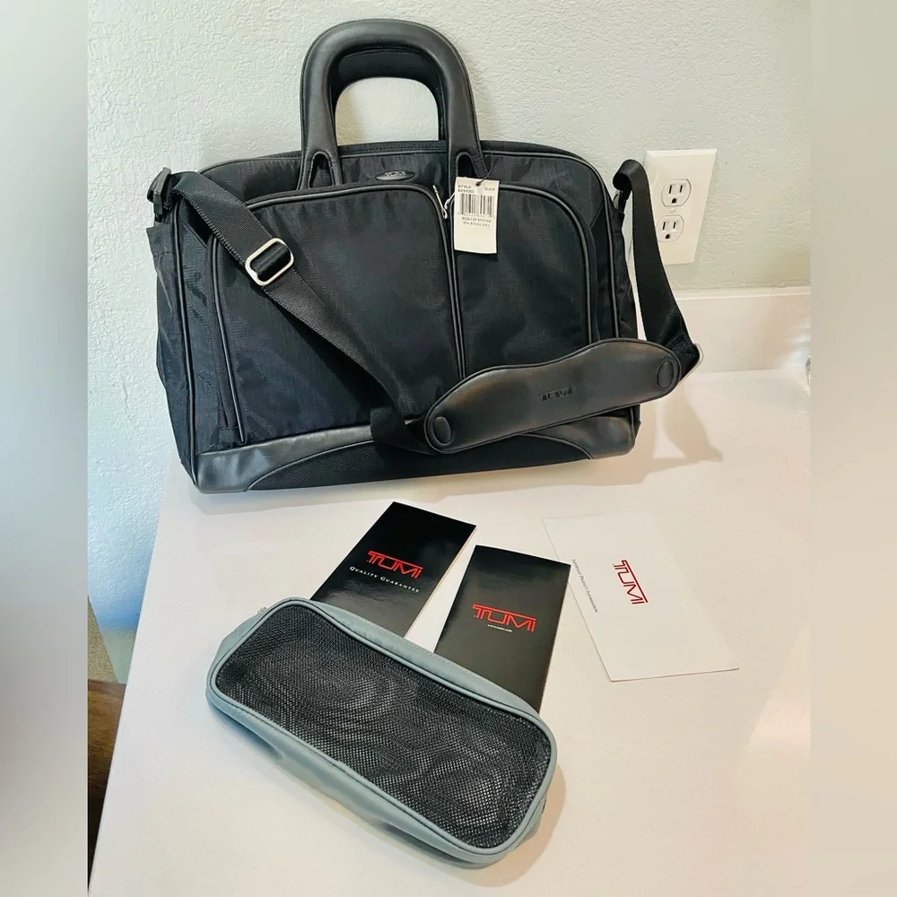 Tumi Double Zip Leather Trimmed Travel Briefcase
